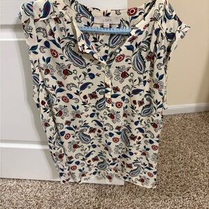LOFT Women's Floral Sleeveless Top - Cream and Blue